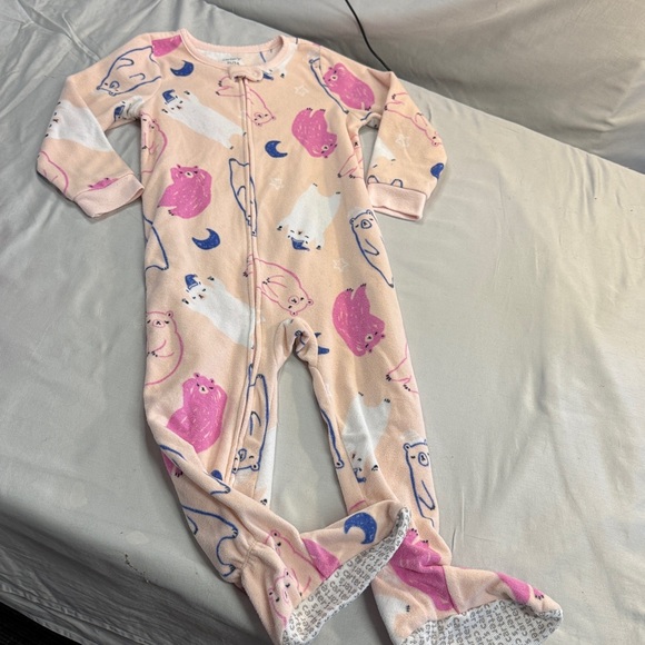 Carter's - 3T - Pink and Blue Animal Print Footed Fleece Pajamas - Picture 1 of 4